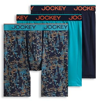 Jockey Men's Underwear Chafe Proof Pouch Microfiber 8.5 Long Leg Boxer Brief - 3 Pack, Ocean Surf/Light Trails/Jockey Blue, L