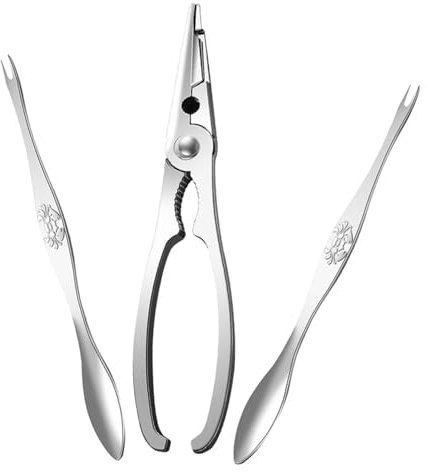 Homoyoyo Kit de Herramientas para Comer Cangrejos y Langosta 3 Piezas Acero Inoxidable 304 Resistente para Hogar Utensilios Mariscos Tenedores y Pinzas para Apertura Segura y Cómoda