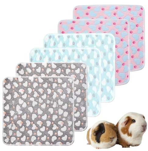 6Pcs Guinea Pig Fleece Cage Liners, Soft Fluffy Pet Blankets, Washable Blanket, Reusable Bedding for Small Animals Hamsters, Guinea Pigs, Indoor Protector Bed