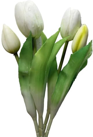 Aikeis 5 tulipani simulati, il bouquet di tulipani non sbiadisce mai e si sente realistico, adatto per la casa, il soggiorno bouquet da tavolo (bianco)