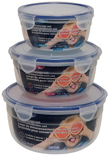 Maturi Juego de 3 recipientes para almacenamiento de alimentos con tapas herméticas, sin BPA, 0,7 L-1,8 L