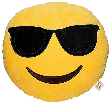EvZ Official Certified Sunglasses Plush Pillow - 32cm Large Soft Cool Face Emoticon Cushion - Funny Stylish Decorative Stuffed Toy for Gaming Room, Car Decor & Summer Gift (Yellow)