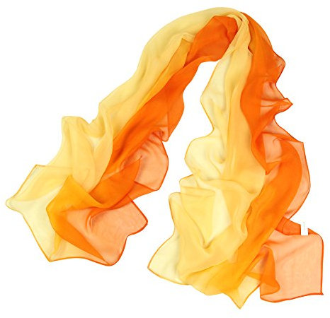 Long Chiffon Sheer Scarf Gradient - Pantonight Orange Gold Shaded Colors Lightweight Scarf For Womens (Color 083)