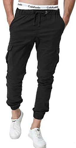 ZOEREA Pantalones para hombre Pantalones chinos Pantalones cargo Pantalones de algodón Pantalones de chándal informales para hombre Pantalones de chándal negros L