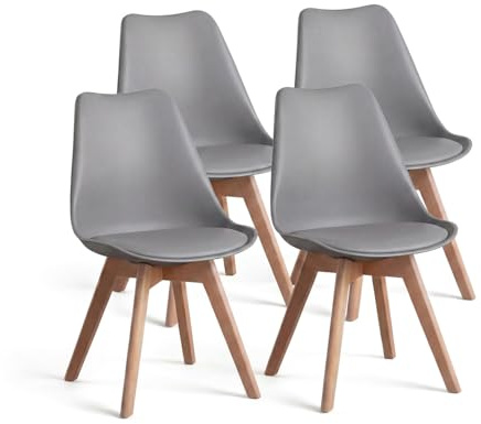 duehome | Beench, Pack 4 sillas Nórdicas, Sillas Comedor, Acabado en Gris y Madera, Medidas: 49 (Ancho) cm x 53,5 cm (Largo) x 83 cm (Alto)