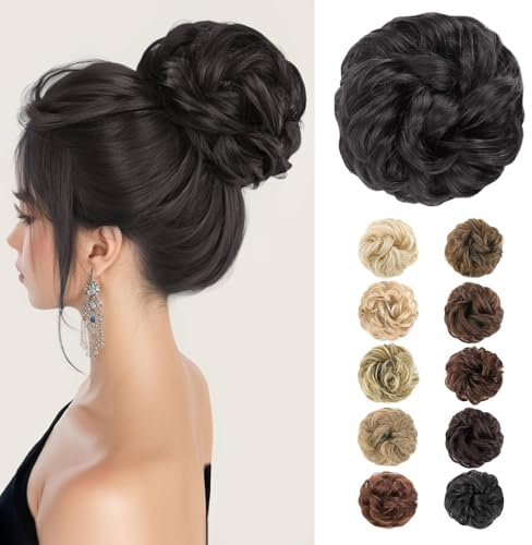MORICA Messy Hair Bun Hair Scrunchies Extension Curly Wavy Messy Bun Hair Synthetic Chignon Hairpieces for Women(2#)