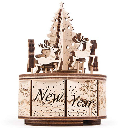 Wood Trick Spieluhr Santa´s Carousel Bausatz- Carol of The Bells Schöne Melodie - Sehr robust und ökologisch - Rotierend - 3D Holzpuzzle
