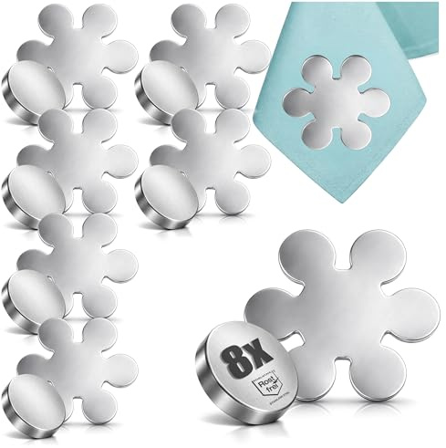 com-four® 8X Tischdeckenbeschwerer magnetisch - schwere Tischtuchgewichte aus Edelstahl - magnetische Tischtuchklammer Blume