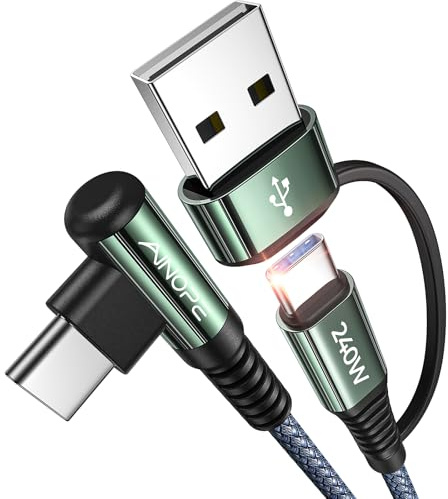 AINOPE 10 FT USB C Cable Fast Charging, 240W USB-C Charge Cable with Adapter, Fast Charger USB C Cable Supports 100W, Right Angle USB C Fit MacBook Pro/Air, iPad Pro/Air, iPhone 17/16/15, 10FT Grey