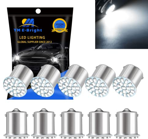 YM E-Bright Lampadina a LED per auto,1156 P21w BA15S 22SMD 7506 Lampadina a LED per indicatori di direzione 12V per fanale posteriore, luce di retromarcia, luce di marcia diurna DRL(10PCS Bianco)