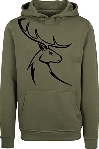 Baddery Jäger Pullover Herren - Hirschbock - Jagd Geschenk Männer - Kleidung Zubehör (Olive L)