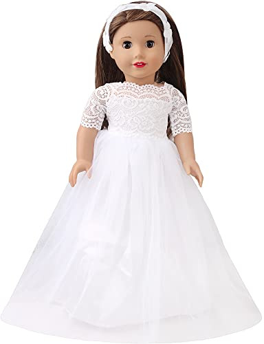 DUORUIMI Robe de mariée longue blanche avec dentelle pour poupée américaine 45,7 cm avec bandeau