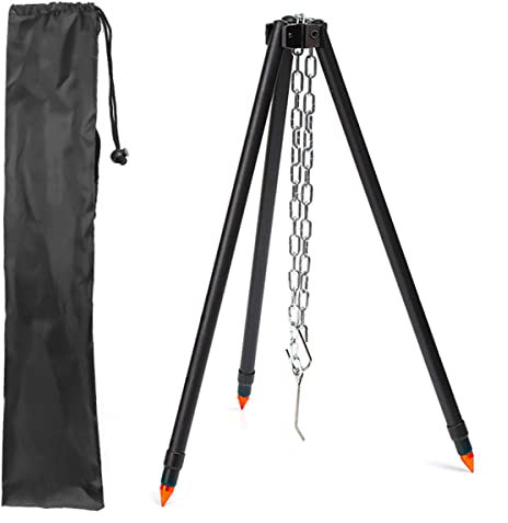 NUZAMAS Outdoor Cooking Tripod Adjustable Garden Campfire Tripod Foldable Hanging Portable Tripod Outdoor Camping Grill Swivel Fire Cooking Grill for Garden Camping Picnic Weekend Dinner