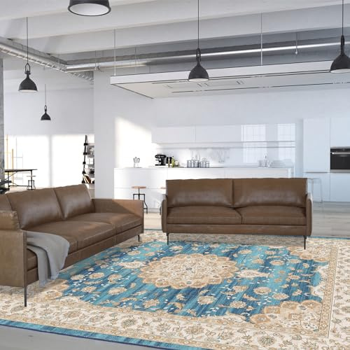 Vamcheer Vintage Area Rugs for Living Room - Traditional Large Washable Soft Short Pile Rugs for Bedroom Classic Carpet for Kitchen Office Dining Room Non Slip Non Shedding, 120x170CM, Blue Gold