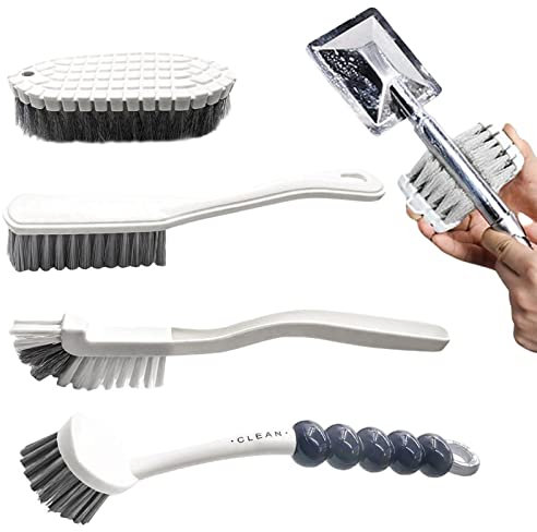 Monozoz Kit de 5 cepillos para fregar | 4 cepillos de baño | Cepillo de platos de agarre, cepillo de baño, cepillo para grietas, cepillos multifuncionales para lavabos, cocina, lavavajillas, hogar