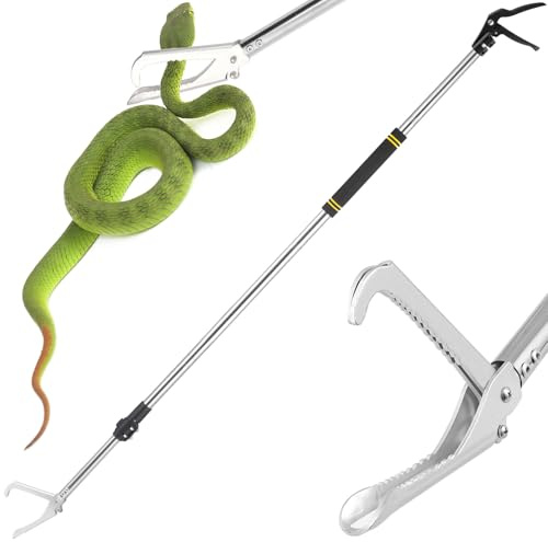 Greeily Pinza per serpenti e rettili, 175,3 cm, resistente e realizzata in acciaio inox, con manico in spugna (175,3 cm, nero)