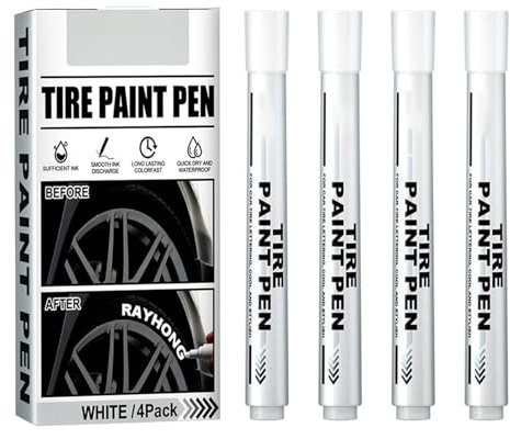 Hengrongshen 4 Stücke Reifenstift Weiß Wasserfest, Reifenstift Weiß für Reifenmarker, Auto Reifenmarkierungsstift für Auto Motorrad DIY Reifen, Leder, Skizzieren, Zeichnen