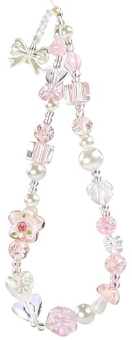 CasaPopz Beaded Camera Wrist Strap Cute Digital Camera Charm Lanyard, Phone Wristlet Charms, Phone Chain for Camera (Bow&Flower)