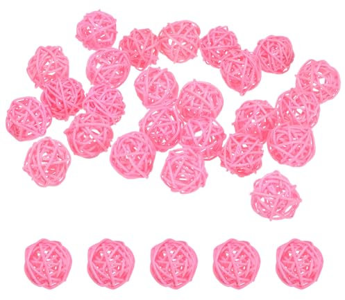 M METERXITY 25-Pack Wicker Rattan Balls 30mm/1.2 Inch Decorative Rattan Balls Orbs Vase Fillers Bowl Fillers for Christmas/Weddings/Thanksgiving/DIY Crafts/Home Decor [Pink]