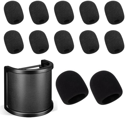 Pop Filter, 2 Packs Mic Cover, 10 Packs Headset Microphone Foam Cover Set, Microphone Cover Metal Foam Etamine Etamine Layer Microphone Windscreen Cover for Vocal Recording Streaming