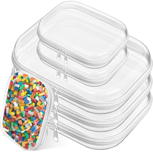 6 Pcs Clear Zippered Hard Cases, Travel Storage Pouch, Waterproof Toiletry Bag TSA Approved, Transparent Makeup Cosmetics Bag for Vacation, Bathroom, Organizing 25 x 20cm, 19 x 11cm