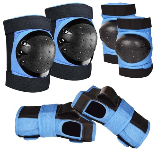 Kit de Protection 6 en 1 pour Enfants – Genouillères,Coudières & Protège-Poignets Réglables – Équipement de Sécurité pour Skateboard,Roller,Trottinette,Vélo – Idéal pour Garçons et Filles (Bleu, M)