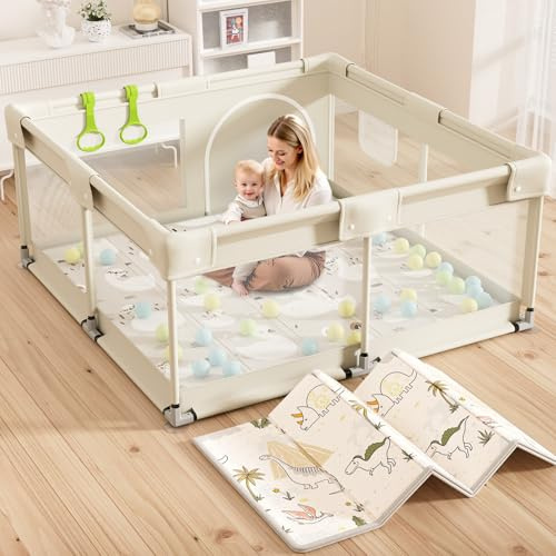 Parque Bebe con Alfombra, Beige Niño, Barreras, Parque Bebé de Tela Oxford, Juego para Apartamento