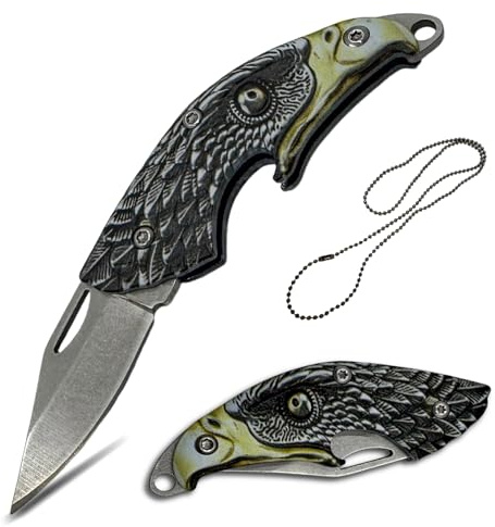 TobeedFnuuy Cuchillo Pequeño, Mini Plegable Pequeña, Mini Cuchillo al Aire Libre D2, Cuchillo EDC, Águila avaja de Bolsillo y Abrebotellas, Regalos Divertidos para Hombres