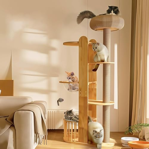 Katzenkratzbaum Ecke 190cm, Hoch und Stabil, Platzsparender Holzkratzbaum mit Mehreren Ebenen, Sprungflächen und Katzennest