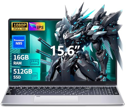 15,6 Pouces Ordinateur Portable FHD Écran16Go DDR4 RAM 512Go SSD, Alder Lake N95 Processeur, IPS Écran WiFi USB 3.0 HDMI BT PC Laptop Déverrouillage Empreinte Digitale Clavier Numérique Rétroéclairé