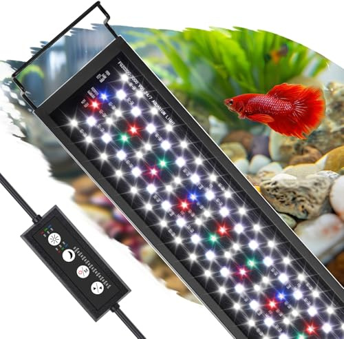 hygger akvarielampa, akvarielampa led akvariumbelysning med styrenhet, 3 lägen med timer, 9 färger, ljusstyrka 10, utdragbara fästen, 16 W, 30–45 cm (16 W (30–45 cm))