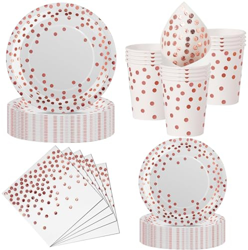 Nkaiso Paper Plates and Cups and Napkins Set, 50 Piece Rose Gold Party Tableware, Disposable Plate Napkins Cups Dinnerware Party Supplies for Birthday BBQ Picnic Decorations