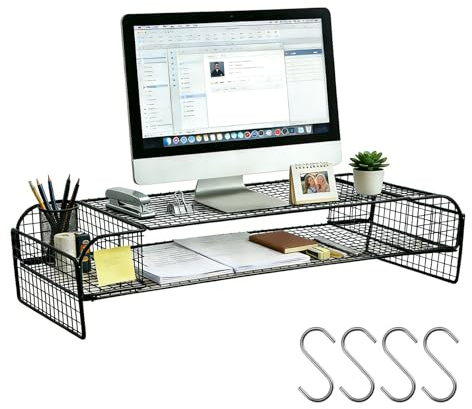 Tsudoku Desk Organizers and Accessories, Monitor Stand with Drawer and 2 Pen Holder, Desktop Organizer Suitable for Offices and Dormitories