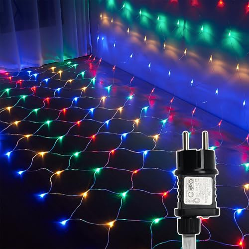 Vkechh Ljusslinga utomhus, 2 x 2 m, 198 LED-ljusslingor, utomhus, färgglad, vattentät ljusnät för inomhus, 8 lägen, för buskar, trädgård, rum, balkong, IP44 vattentät