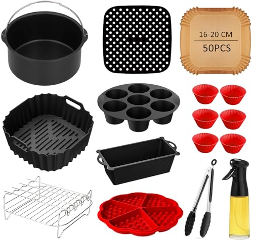 Accesorio para freidora de aire caliente – Accesorio para freidora Russell Hobbs 4 L 4,3 L 5,5 L | Philips Airfryer 2000 Series NA220 NA229 4,2L HD9270 6,2L | Con molde de silicona, papel de horno