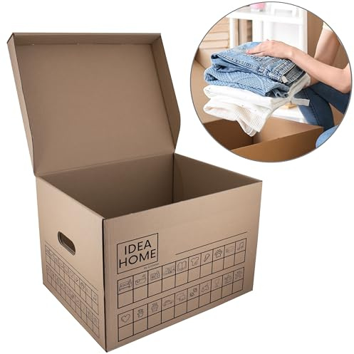 IDEA HOME MOOVE Scatole Trasloco Set 12 – Cartoni Resistenti 5 Strati 420 g/m² con Coperchio Autochiudente – Portata 30 kg – Maniglie Ergonomiche – Etichette e Marker Inclusi