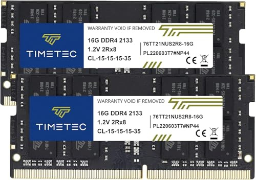 Timetec Premium 32 GB Kit (2x16 GB) DDR4 2133 MHz (PC4-2133P) PC4-17000 SODIMM – Non-ECC Unbuffered, 260-Pin, 1,2 V, CL15, Speichermodul für Laptops, Notebooks, Mini-PCs und All-in-One-Computer