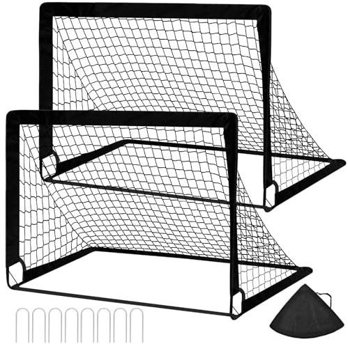 2 Piezas Porteria Futbol Niños, Porteria Futbol Plegable, Porterias de Futbol para Jardin, con Red de Nailon, Bolsa de Almacenamiento, Varilla de Fibra de Vidrio, 8 Clavos en Forma de U