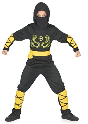 DEGUISE TOI - Déguisement ninja noir et jaune garçon - Haut - Pantalon - Ceinture - L 10-12 ans (130-140 cm) - Noir - Déguisements enfants - 100% Polyester - Lavage à la main - Carnaval