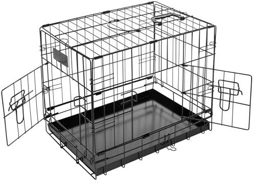 Bunty Dog Cage Crate - Small Puppy to Large Dog Crate, Ideal for Training & Travel - Fold Down, Two Door Design - Anti-Chew Removable Tray - Extra Small, 19”