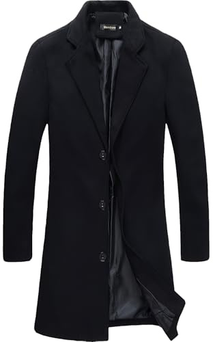 Benibos Mens Trench Coat Slim Fit Notched Collar Overcoat (S, F20 Black)