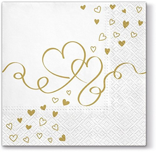20 Servietten Goldene Herzen/Hochzeit/Liebe 33x33cm