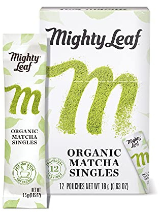 Mighty Leaf Tea, Organic Matcha Green Tea Singles - 1 Box of 12 Single Serve Packets, 100% Japanese Matcha, Unsweetened