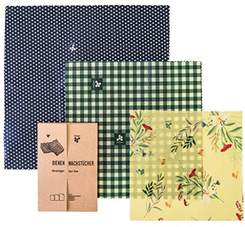 beegut BIO Bienenwachstücher 3er Set aus Deutschland, Lebensmittel frisch halten, nachhaltige & wiederverwendbare Alternative zur Frischhaltefolie, konform als Lebensmittelverpackung