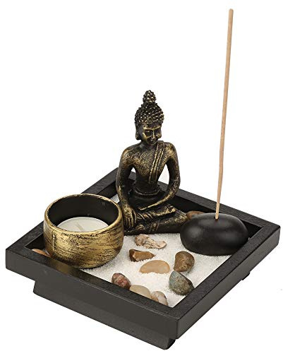 Hztyyier Zen Garten mit Buddha Figur, Japanischer Räucherstäbchenhalter Statue für Dekoration, Entspannung und Meditation