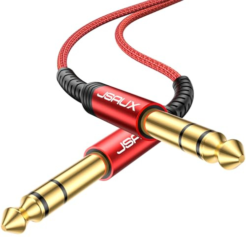 JSAUX 1/4 Inch Cable Guitar Cable 10FT, Instrument Cable 6.35mm (1/4) TRS to 6.35mm (1/4) TRS Stereo Audio Cable Male to Male Straight-to-Straight for Electric Guitar, Bass, Mandolin - Red 3M