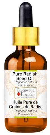 Greenwood Essential naturlig ren rädisa frön olja (Raphanus sativus) med glas droppare naturlig ren terapeutisk kvalitet kallpressad 30 ml (1 oz)