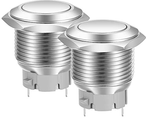 Gebildet 19mm Cabeza Plana SPST Pulsador de Enganche, Interruptor de Botón de Metal de Acero Inoxidable Resistente al Agua, Terminales de Clavija Soldadura DC 6V/12V/36V/48V, AC 110V/230V 3A 1NO