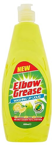 Elbow Grease Líquido de lavado, desengrasante potente, jabón para lavar platos, ollas, sartenes y vasos (limón, 600 ml)