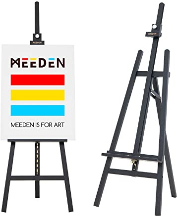 MEEDEN Large Easel for Painting: Heavy Duty Studio Solid Wood Artist Easel, Adjustable Height 145-193cm, Hold Canvas up to 109cm, Art Easel Stand for Wedding Sign Poster, Store Sign, Black